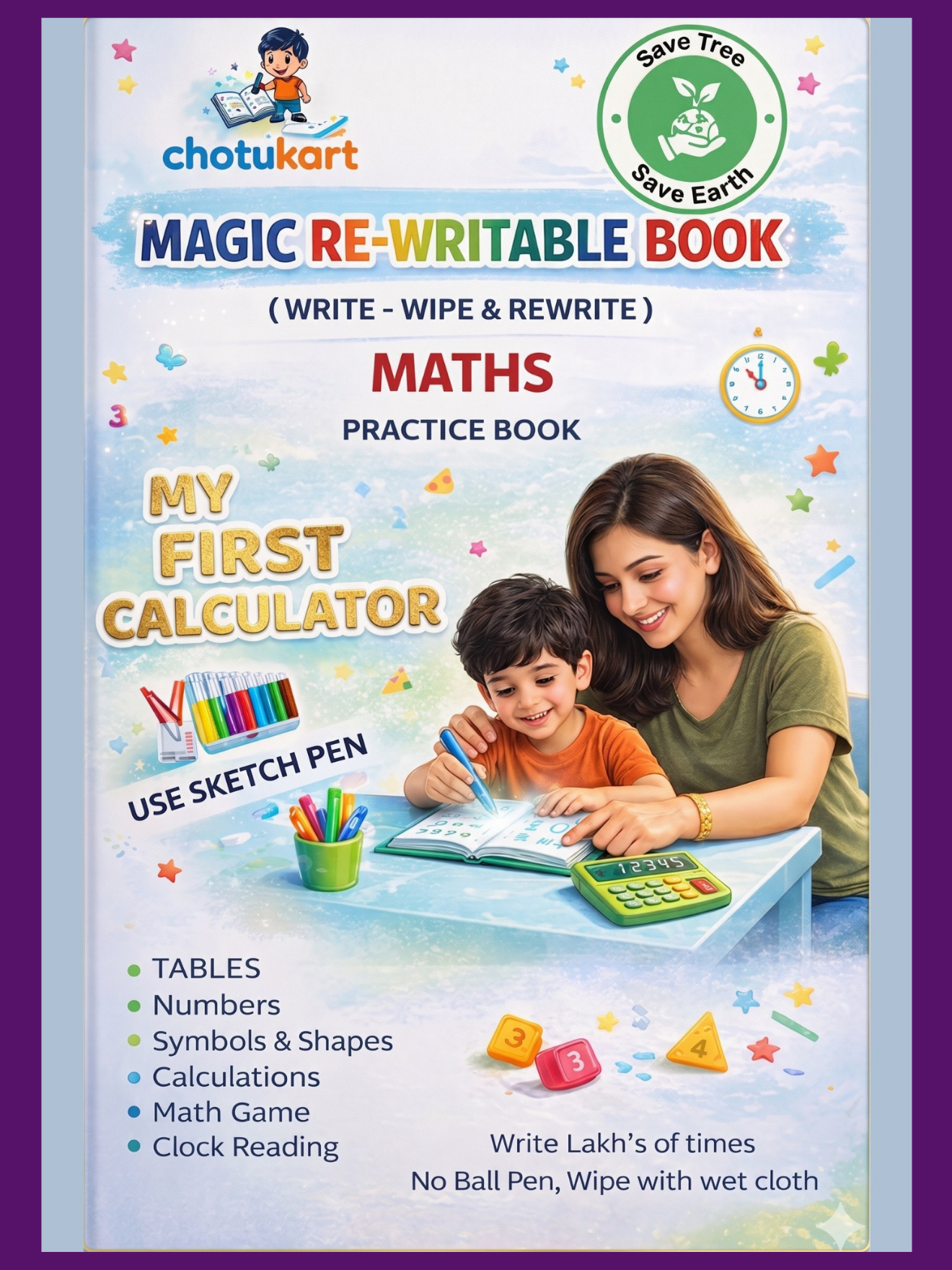 Magic Re-Writable Books 3-in-1 Combo: Kannada + English + Maths