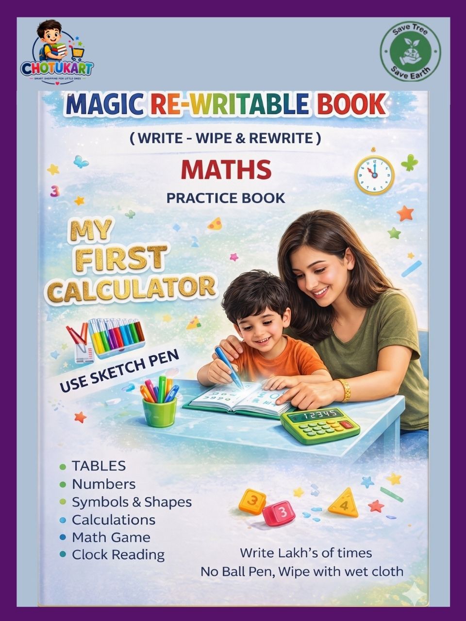 Magic Re-Writable Books 3-in-1 Combo: Kannada + English + Maths