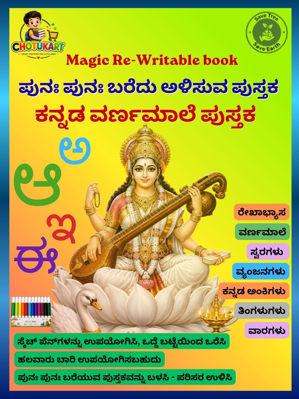 Magic Re-Writable Books 3-in-1 Combo: Kannada + English + Maths