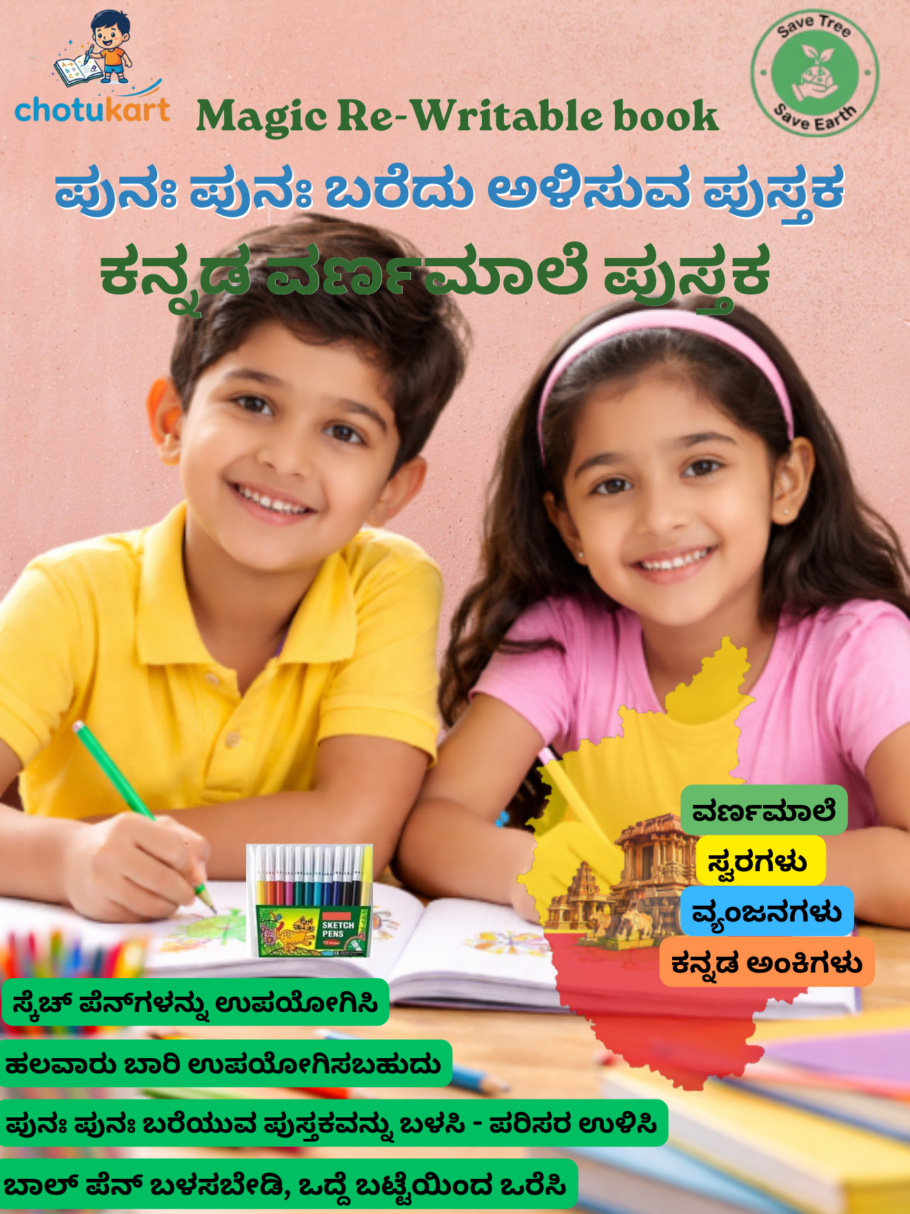 Magic Re-Writable Books 3-in-1 Combo: Kannada + English + Maths