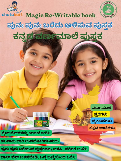 Magic Re-Writable Books 3-in-1 Combo: Kannada + English + Maths