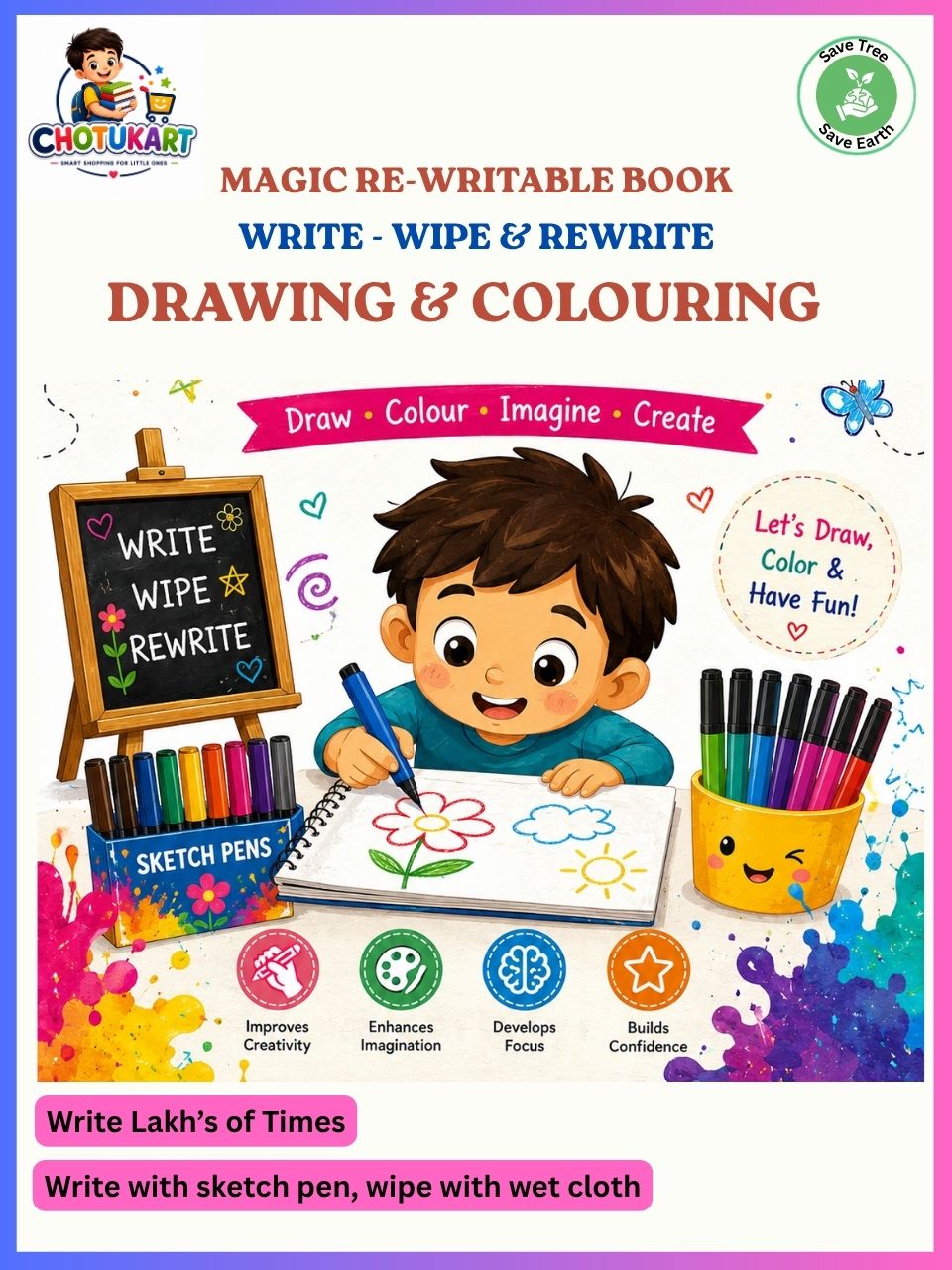 Magic ReWritable Books 5-in-1 Combo: Kannada + English + Maths + Drawing + Hindi